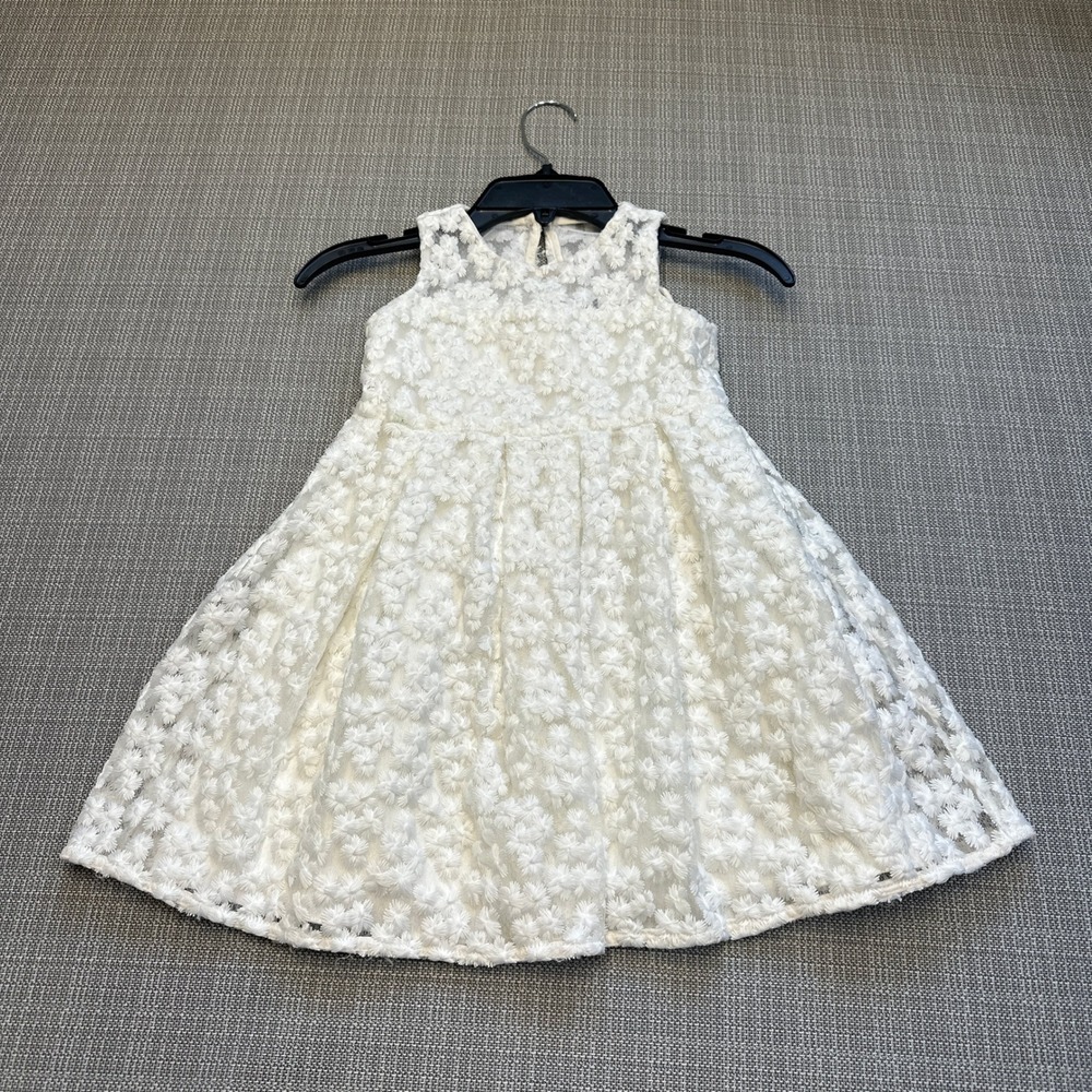 Milly Minis Dress Girls‎ 5 Ivory White 3D Floral Lace Flower Girl Wedding